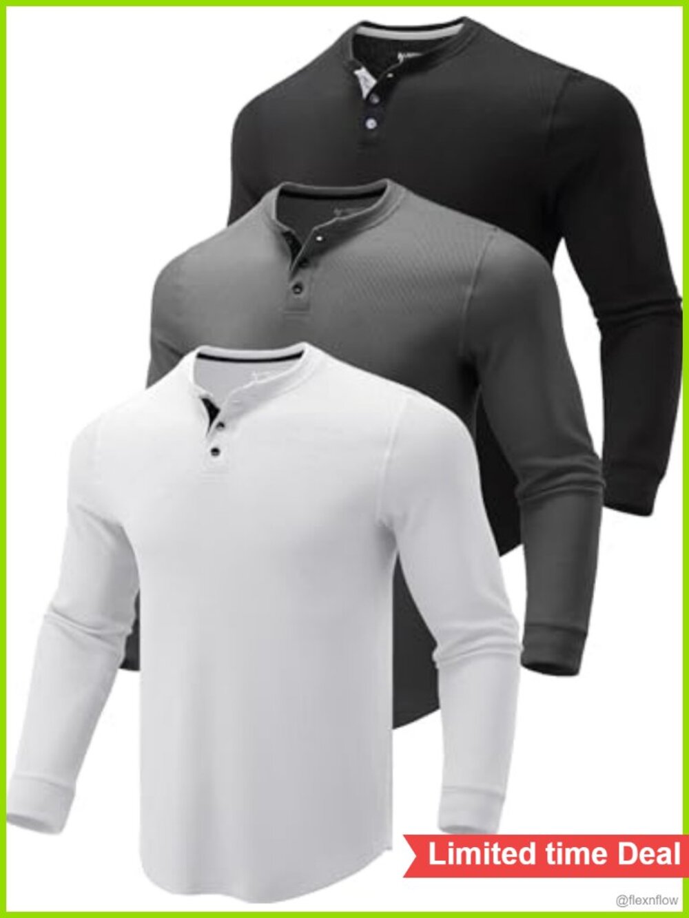 Men's Waffle Knit Henley Shirt Thermal Long Sleeve 3 Pack